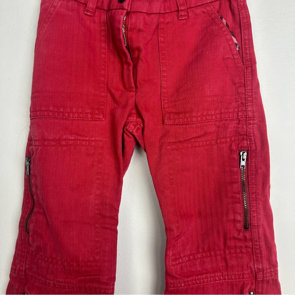 Burberry Red Textured Wide Leg Zipper Pants Size 4 - Picture 3 of 10
